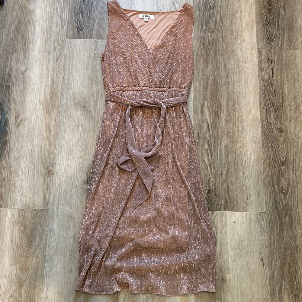 BB Dakota Womens Rose Quartz Lurex Midi Dress XS